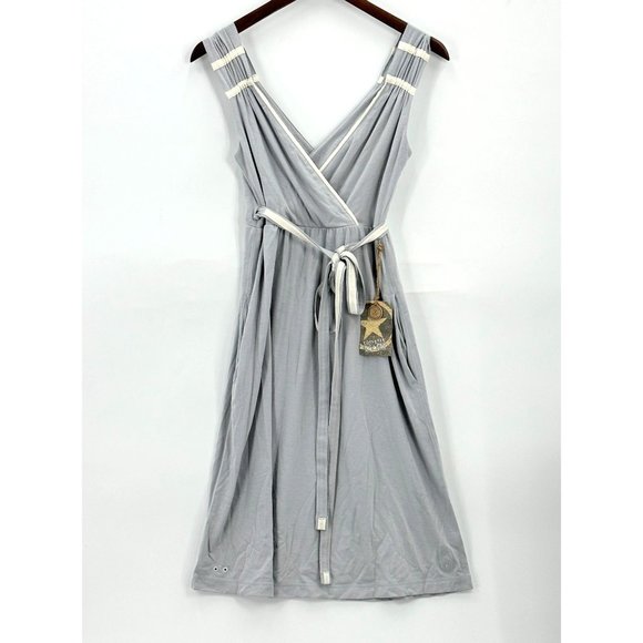Converse One Star Womens Midi Sleeveless Dress V Neck Pockets Tie Waist Gray XS - Picture 1 of 11